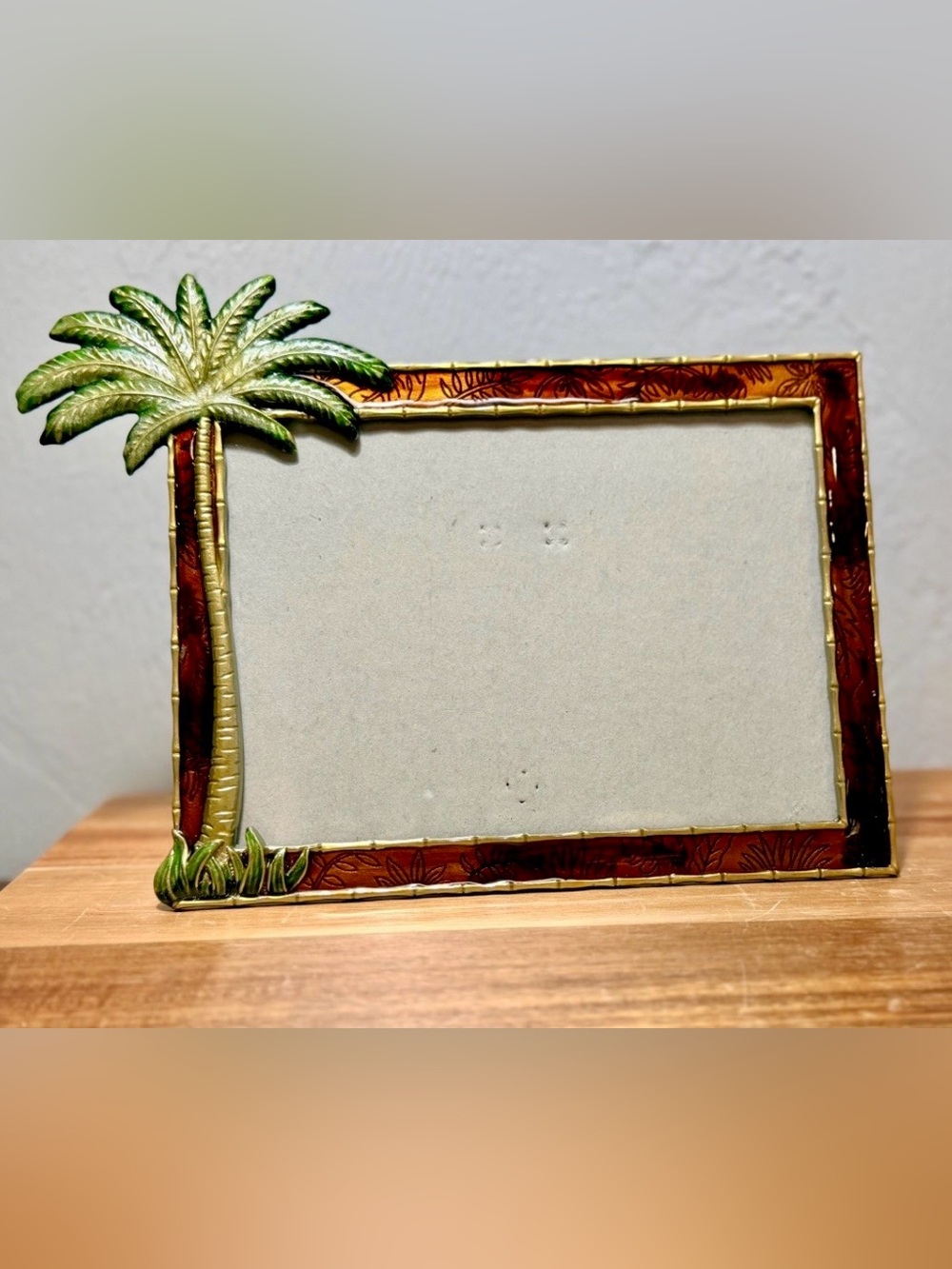 Vintage Tropical Palm Tree Picture Frame | Metal Enamel Photo Frame